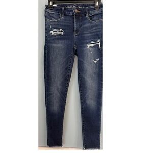 American Eagle Next Level Stretch Jeans Jeggings Ripped Patched 4 Short Petite